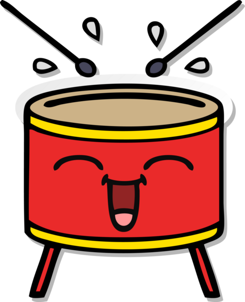 Bir insan tarafından çizilmiş mutlu bir davulun hüzünlü çıkartması.