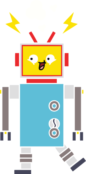 Bir insan tarafından çizilmiş düz renkli bir robot karikatürü