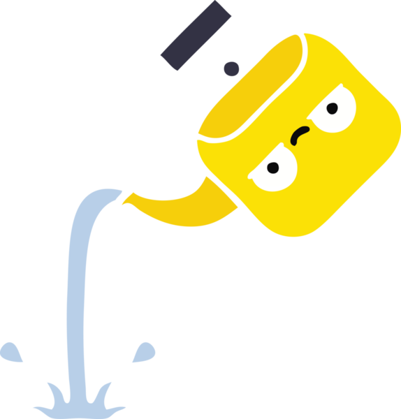 Bir insan tarafından çizilmiş bir çaydanlığın düz renkli retro karikatürü