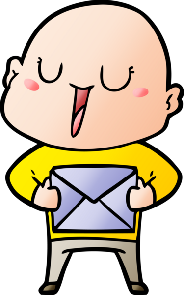 Bir insan tarafından çizilmiş mutlu, kel bir adam.