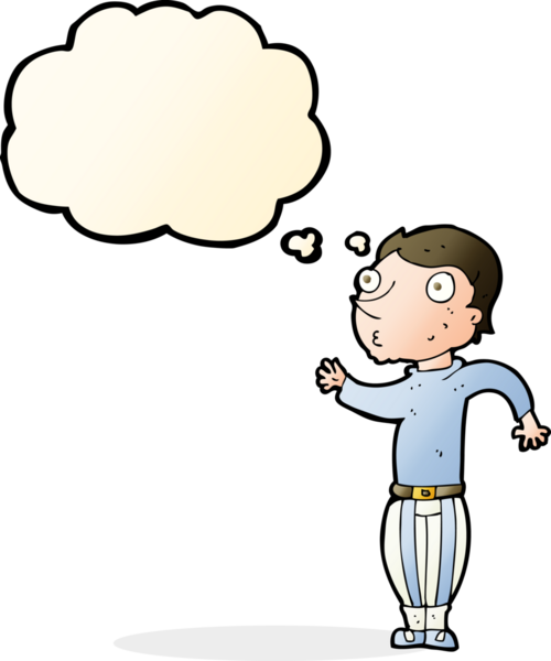 Bir insan tarafından çizilmiş düşünce baloncuğu olan gürültülü elbiseli çizgi film adamı.