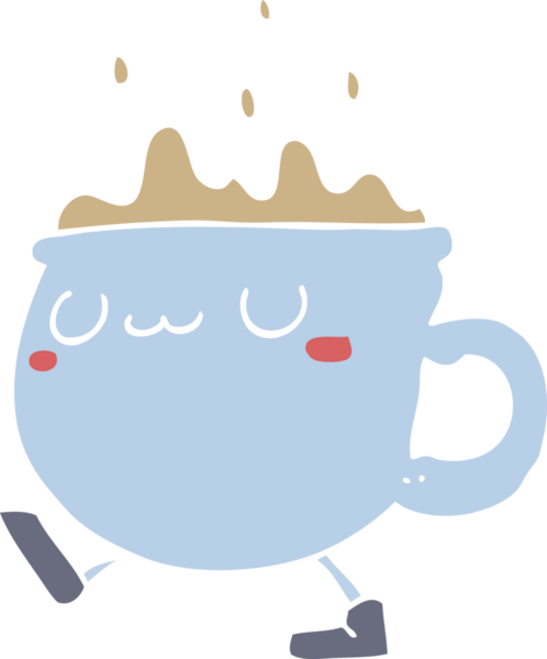 Bir insan tarafından çizilmiş düz renkli çizgi film kahve fincanı.