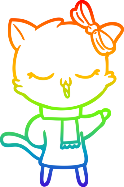 Gökkuşağı gradyan çizgi çizimi bir insan tarafından çizilmiş bir çizgi film kedisi.