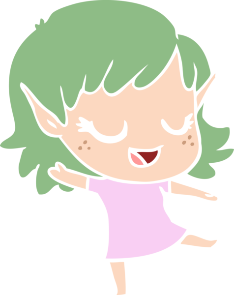 Bir insan tarafından çizilmiş mutlu düz renkli çizgi film elf kızı