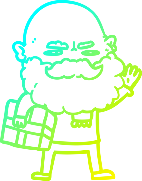 Soğuk gradyan çizgisi, sakallı bir adamın bir insan tarafından çizilmiş xmas hediyesiyle kaşlarını çatması.