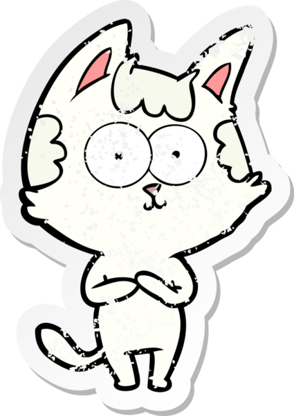 Bir insan tarafından çizilmiş mutlu çizgi film kedisinin sıkıntılı çıkartması.