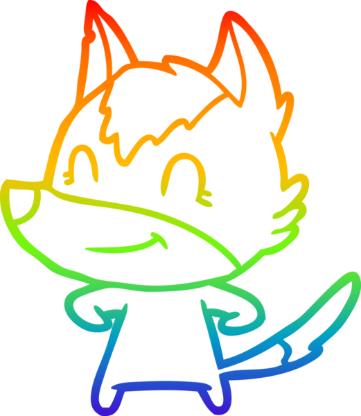 Gökkuşağı gradyan çizgisi. Bir insan tarafından çizilmiş dost bir kurt çizgi filmi.