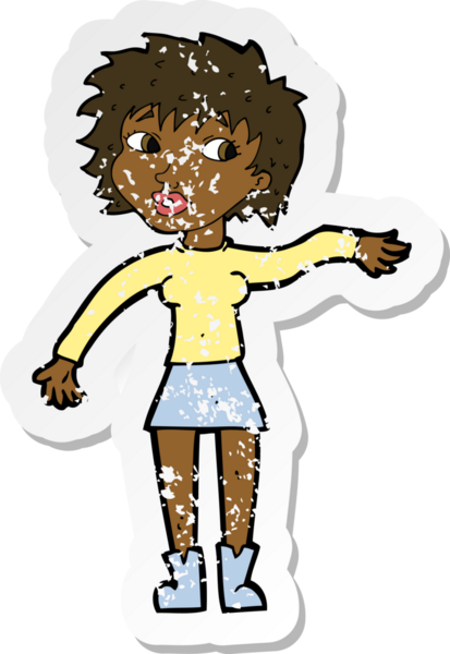 Bir insan tarafından çizilmiş, karikatür dostu bir kadının gerilimli çıkartması.