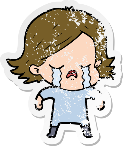 Bir insan tarafından çizilmiş, ağlayan bir çizgi film kızının sıkıntılı çıkartması.