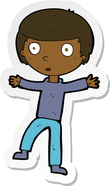 Çizgi film çıkartması bir insan tarafından çizilmiş ürkmüş bir çocuk.