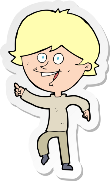 Bir insan tarafından çizilmiş mutlu işaret eden bir çizgi film çıkartması.