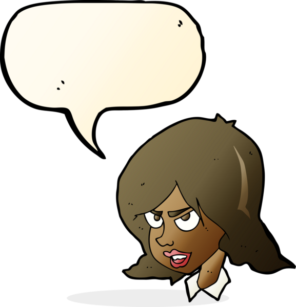 Bir insan tarafından çizilmiş konuşma baloncuğuyla rahatsız bir kadın.