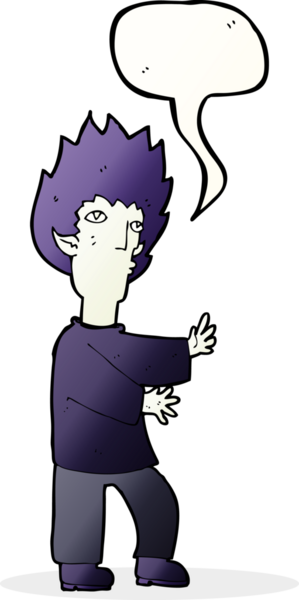 Bir insan tarafından çizilmiş konuşma balonu olan bir vampir adam.