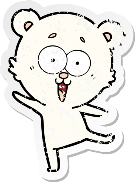 Bir insan tarafından çizilmiş gülen oyuncak ayının sıkıntılı çıkartması.