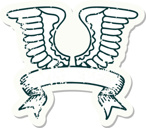 Bir insan tarafından çizilmiş bir kanadın bayrağıyla eski bir etiket