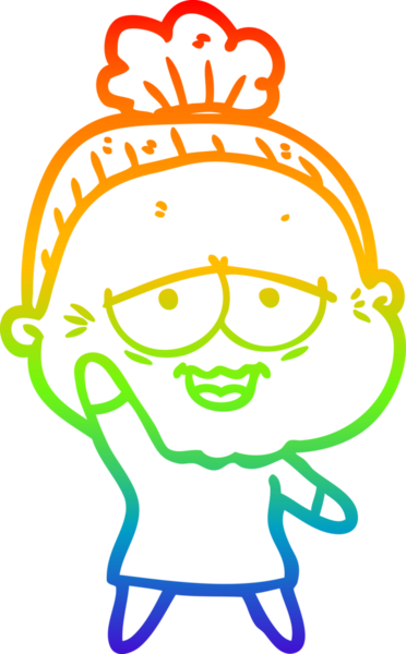 Gökkuşağı gradyan çizgi çizimi Bir insan tarafından çizilmiş mutlu yaşlı kadın