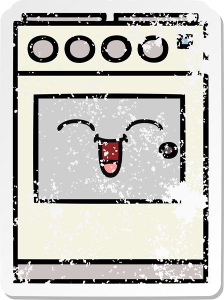 Bir insan tarafından çizilmiş şirin bir mutfak fırınının sıkıntılı çıkartması.