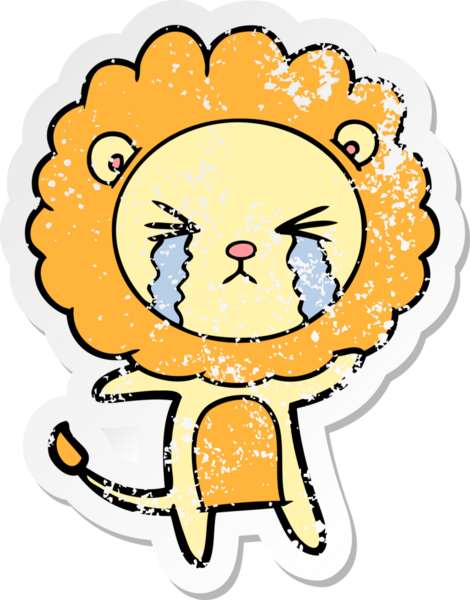 Bir insan tarafından çizilmiş ağlayan bir aslanın dertli çıkartması.