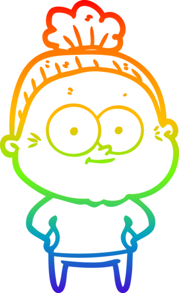 Gökkuşağı gradyan çizgi çizimi Bir insan tarafından çizilmiş mutlu yaşlı kadın