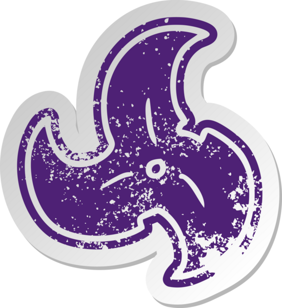 Bir insan tarafından çizilmiş ninja fırlatma yıldızının eski bir karikatür çıkartması.