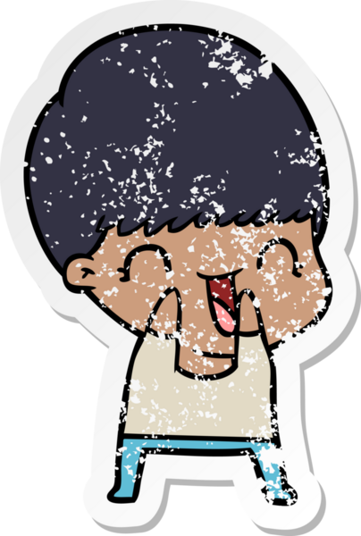 Bir insan tarafından çizilmiş mutlu çizgi film çocuğunun sıkıntılı çıkartması.