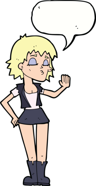 Bir insan tarafından çizilmiş konuşma balonu olan havalı bir kız.