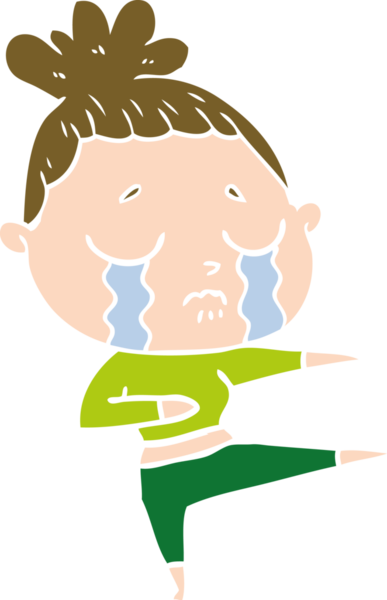 Düz renkli çizgi film ağlayan kadın bir insan tarafından çizilmiş.