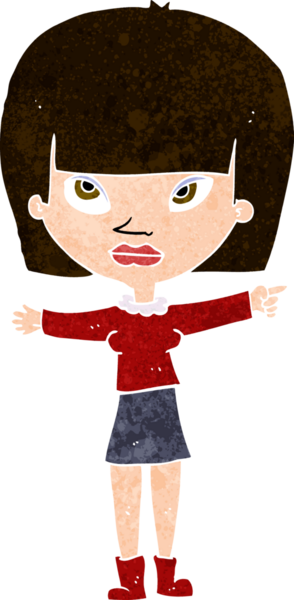 Bir insan tarafından çizilmiş çizgi film kadını.