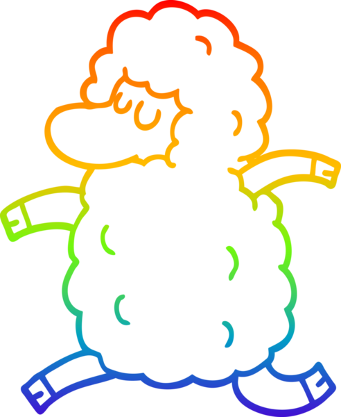 Gökkuşağı gradyan çizgi çizimi bir insan tarafından çizilen koyun çizgi filmi