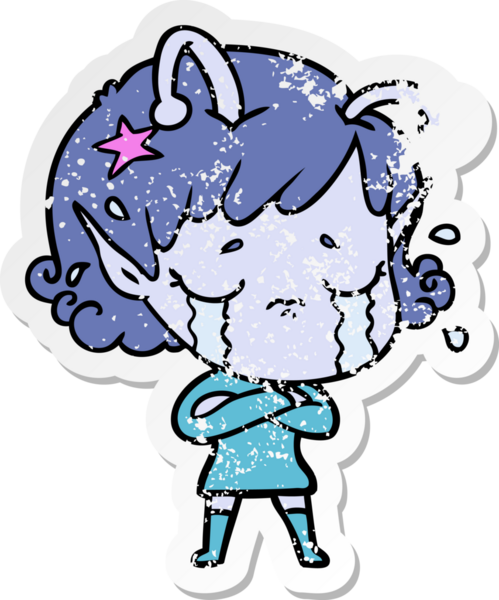 Bir insan tarafından çizilmiş, ağlayan uzaylı bir kızın sıkıntılı çıkartması.