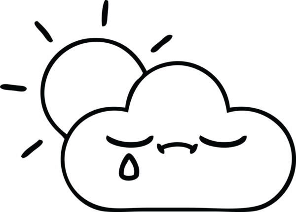 Bir insan tarafından çizilmiş güneş ışığı ve bulut çizimi