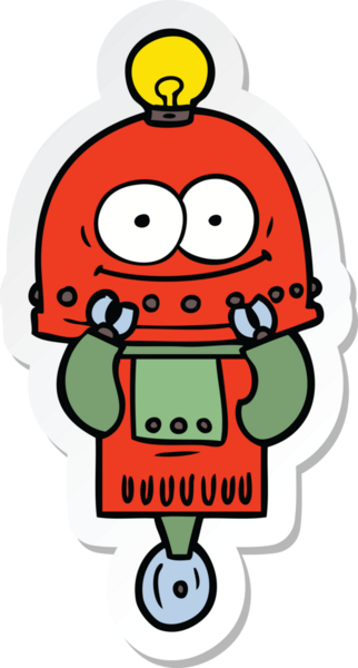 Bir insan tarafından çizilmiş mutlu bir karton robotun çıkartması.