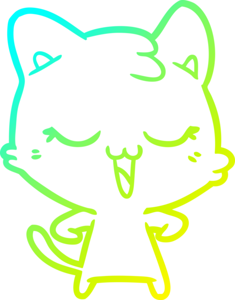 Bir insan tarafından çizilmiş mutlu çizgi film kedisinin soğuk gradyan çizgisi.