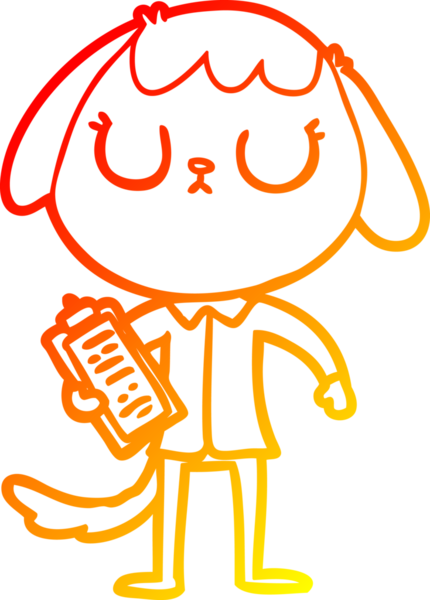 Bir insan tarafından çizilmiş ofis gömleği giyen sevimli bir köpeğin sıcak çizgi çizimi.