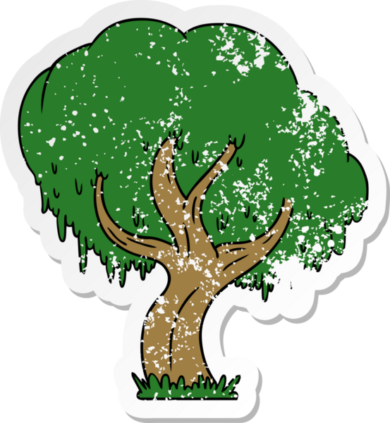 Bir insan tarafından çizilmiş yeşil bir ağacın çizilmiş, kederli çıkartması.