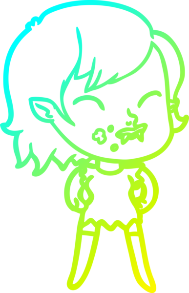 Bir insan tarafından çizilmiş yanağında kan olan vampir bir kızın çizdiği soğuk çizgi.