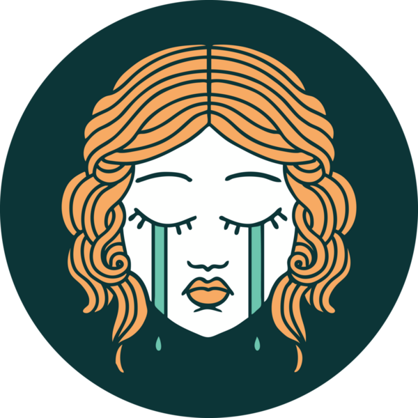 İkonik dövme stili. Bir insan tarafından çizilmiş ağlayan kadın yüzü.