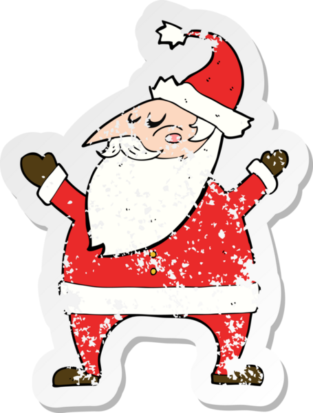 Bir insanın çizdiği Noel Baba çizgi filminin gerilimli retro çıkartması.