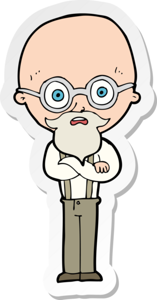 Çizgi film çıkartması. Bir insan tarafından çizilmiş yaşlı bir adam.