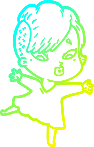 Bir çizgi film karakteri, bir insan tarafından çizilmiş siyah elbiseli bir kızı şaşırttı.