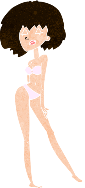 Bir insan tarafından çizilmiş bikinili bir kadın.