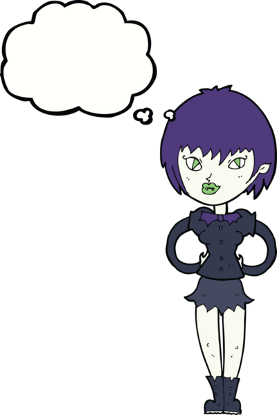 Bir insan tarafından çizilmiş düşünce balonlu güzel vampir kız çizgi filmi.