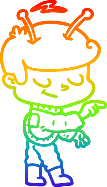 gökkuşağı gradyan çizimi bir insan tarafından çizilmiş dost bir uzay adamı çizimi