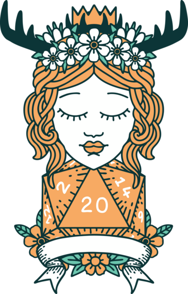 Retro Dövme Tarzı İnsan Druid Bir insan tarafından çizilmiş doğal 20 rulo ile