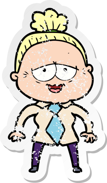 Bir insan tarafından çizilmiş mutlu, yaşlı bir kadının sıkıntılı çıkartması.