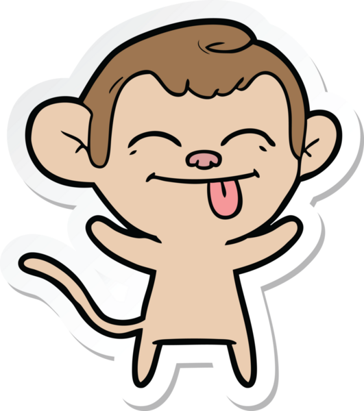 Bir insan tarafından çizilmiş komik bir maymun çıkartması.