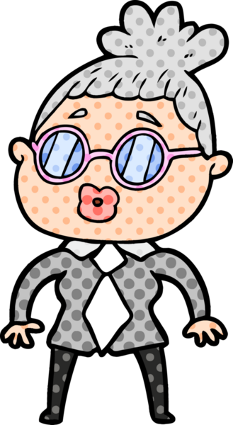 Bir insan tarafından çizilmiş gözlüklü bir ofis kadını.