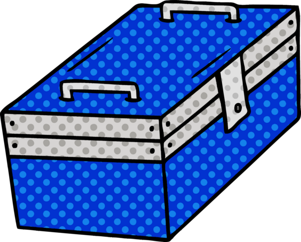 Metal bir alet kutusunun insan eliyle çizilmiş karikatürü.