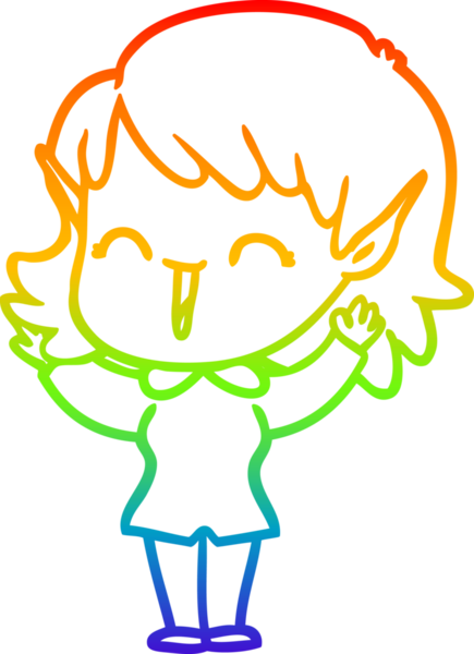 Gökkuşağı gradyan çizgi çizimi bir insan tarafından çizilmiş bir elf kızı