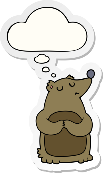 İnsan tarafından çizilmiş bir çıkartma olarak düşünce baloncuğu olan çizgi film ayısı.